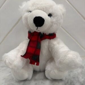 Teddy Mountain “Nanook” The Polar Bear Plush with Red Plaid Scarf -